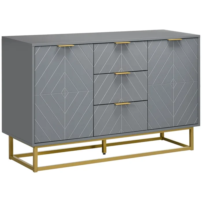 HOMCOM Aparador Moderno Aparador para Salón con 3 Cajones 2 Puertas y Estante Ajustable Mueble Auxiliar para Salón Cocina Antivuelco 120x40x76 cm Gris