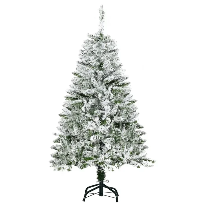 HOMCOM Árbol de Navidad Artificial 120 cm con Nieve Ignífugo con 200 Ramas Apertura Automática Base Plegable y Soporte Metálico Decoración Navideña para Interiores Verde