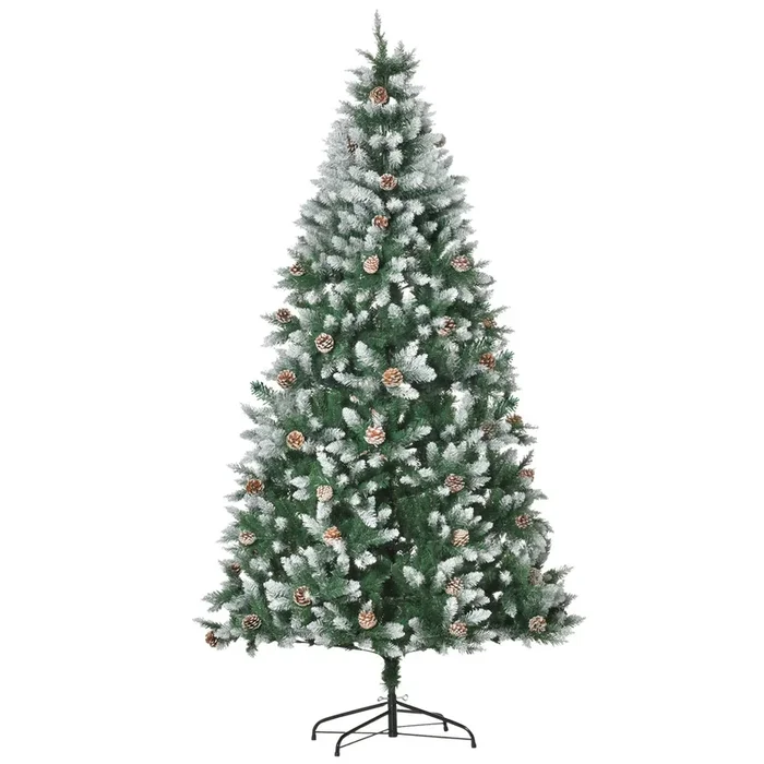 HOMCOM Árbol de Navidad Artificial Ø105×210 cm con 1440 Puntas de PVC y 75 Piñas con Ramas Apertura Automática Base Plegable y Soporte de Acero para Interiores Verde