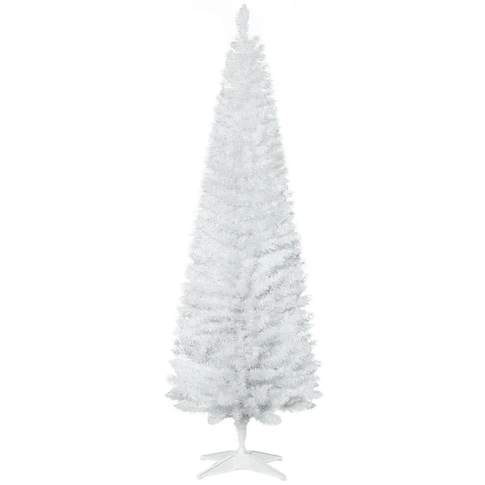 HOMCOM Árbol de Navidad Estrecho 180 cm, Árbol de Navidad Artificial con 390 Ramas, Base Desmontable y Soporte Metálico, Fácil Montaje, para Salón, Interior, Blanco