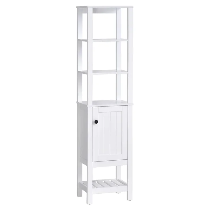 HOMCOM Armario Alto de Baño Mueble Columna Moderno con 3 Estantes Abiertos 1 Puerta y Repisa Inferior de Almacenaje para Cocina Dormitorio 40x30x164 cm Blanco