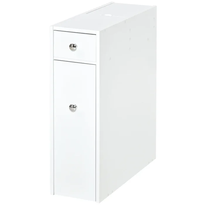 HOMCOM Armario Auxiliar de Baño Mueble de Baño Estrecho con 2 Cajones y Compartimiento Superior con Tapa para Lavabo Ducha 17x48x58 cm Blanco