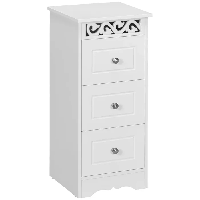 HOMCOM Armario de Almacenamiento Cajonera Blanca Cómoda con 3 Cajones para Cocina Comedor Salón Dormitorio Baño 29,8×29,8×68,5 cm