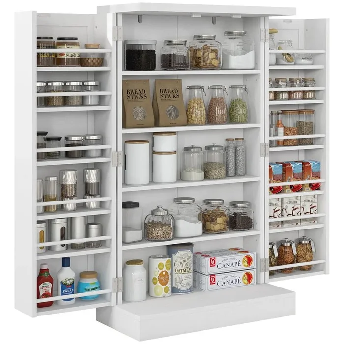 HOMCOM Armario de Cocina, Armario Despensa Cocina, con 2 Puertas, 16 Estantes, Alacena Moderna, con Estantes Ajustables, para Comedor, Salón, 60x30x104 cm, Blanco