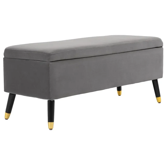 HOMCOM Banco de Almacenaje con Tapa Taburete Puff Tapizado en Terciopelo con Asiento Acolchado y Patas de Madera para Dormitorio Entrada 110x43x45 cm Gris