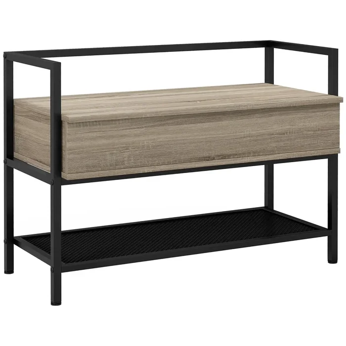 HOMCOM Banco Zapatero con Tapa Abatible Mueble Zapatero con Banco con Compartimento Oculto y Estante Inferior de Rejilla para 4 Pares de Zapatos para Pasillo Salón 84×39,5×61 cm Roble
