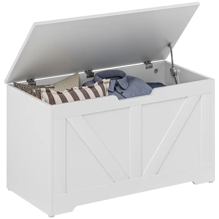HOMCOM Baúl de Almacenaje para Dormitorio 100 L Banco de Almacenaje con Tapa Bisagra de Seguridad para Pasillo Salón 80x40x45 cm Blanco