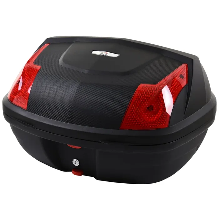 HOMCOM Baúl de Moto Maletero para 1 Casco Integral y 1 Medio Capacidad de 48L Fibra de Carbón Cerradura con 2 Llaves Accesorios 58×44,5×33,5 cm Negro