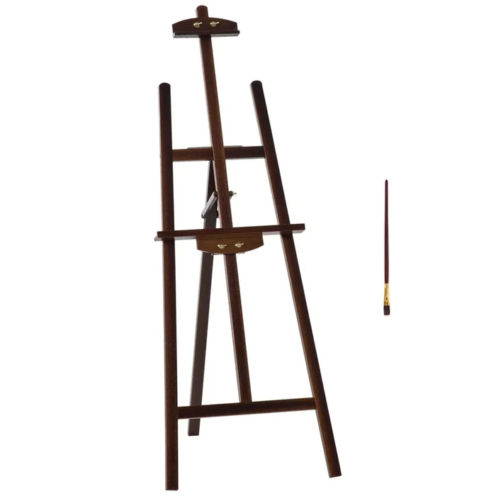 HOMCOM Caballete de Pintura de Madera Caballete de Dibujo con Ángulo Ajustable de 75° Soporte Trípode y Pincel para Lienzos 51,5×71,5×134,5 cm Café