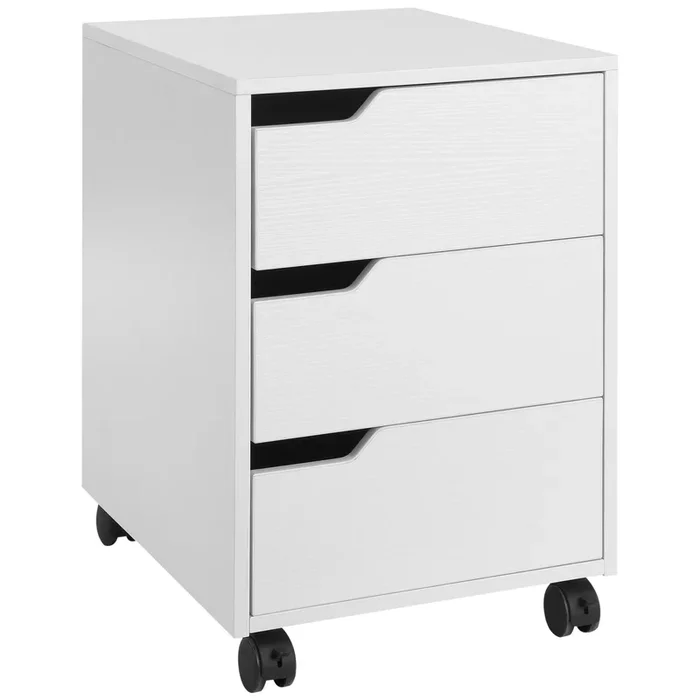 HOMCOM Cajonera de Oficina con Ruedas Mueble Archivador con 3 Cajones Cajonera para Escritorio Estudio 40x50x57,5 cm Blanco