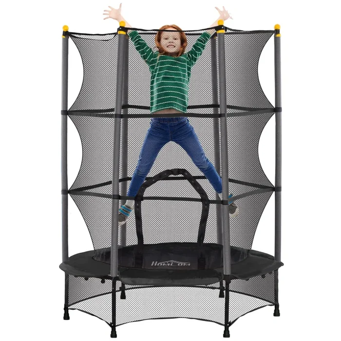 HOMCOM Cama Elástica Infantil Ø140×190 cm Trampolín para Niños de +3 Años con Red de Seguridad y Marco de Acero para Interior y Exterior Negro