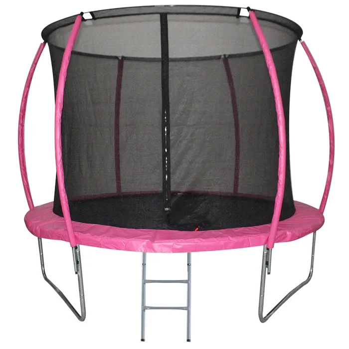 HOMCOM Cama Elástica Multifuncional Estable para Exterior e Interior Patio Gimnasio Trampolín Grande con Red Seguridad y Escalera Carga 100kg para Adultos y Niños Φ244×205 cm Rosa