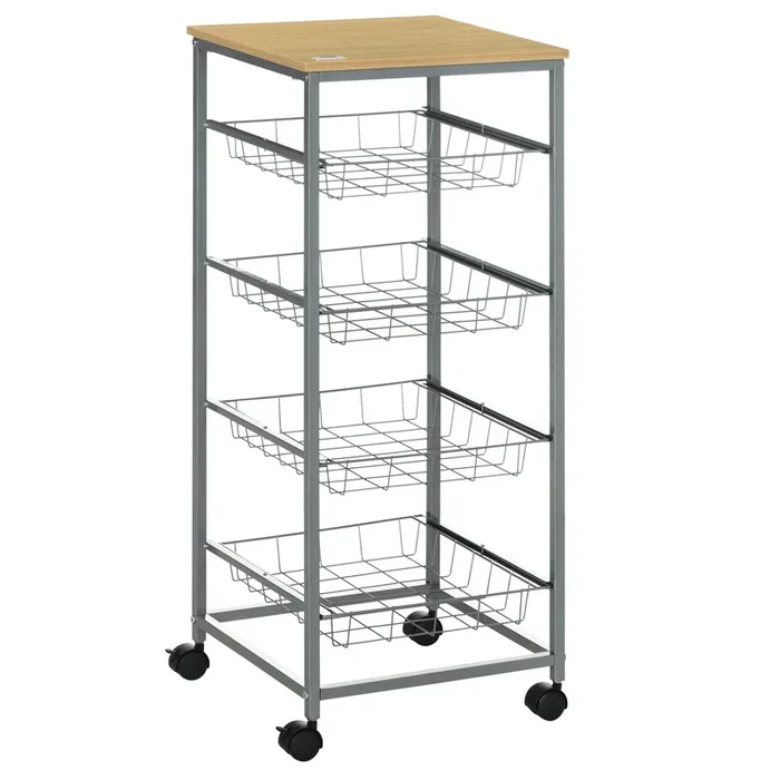HOMCOM Carro Múltiusos de Cocina Baño con Ruedas 5 Niveles Carrito de Servicio Isla de Cocina Carrito Auxiliar Verdulero Frutero Carga 20 kg para Salón 36,5×36,5×89 cm Plata