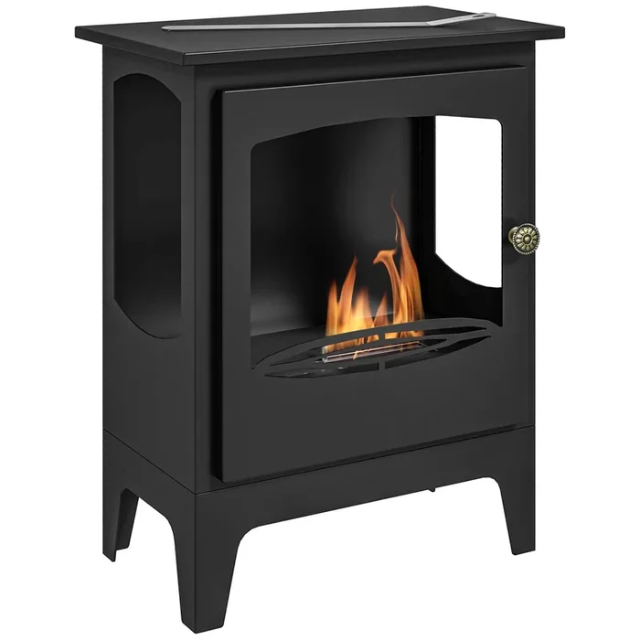 HOMCOM Chimenea de Bioetanol de Pie Estufa de Bioetanol con Tanque de 1,2 L Apagallamas de Acero Inoxidable Tiempo de Combustión 3H para Interiores 20-25 m² 39x26x54 cm Negro