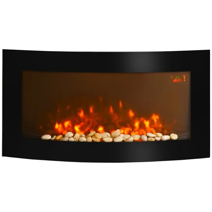 HOMCOM Chimenea Eléctrica 1000W/2000W Chimenea Decorativa de Pared con Temperatura Ajustable Efecto Llamas Atmosféricas y Mando a Distancia para Sala 25-30 m² 89,2×13,5×48 cm Negro