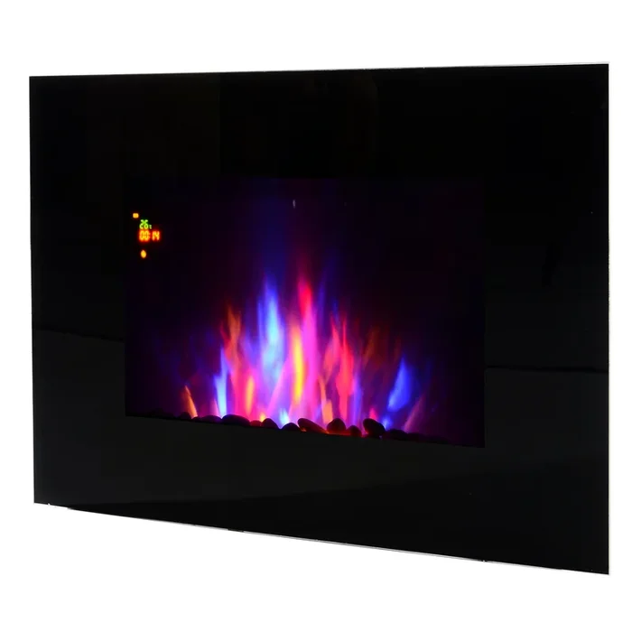 HOMCOM Chimenea Eléctrica de Pared Calefactor Estufa Eléctrica 1000/2000W Temporizador Termostato Auto-Control Llama LED 7 Color Mando a Distancia 90×9,5×56 cm