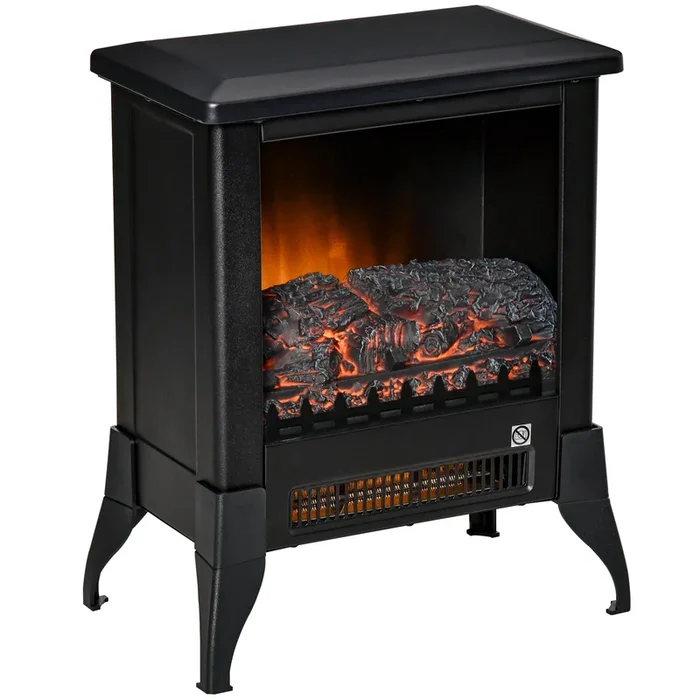 HOMCOM Chimenea Eléctrica de Pie Portátil 1800-2000W con Llama Simulada Termostato Ajustable y Protección Sobrecalentamiento para Salas de hasta 30 m² 37×22,8×45,8 cm Negro