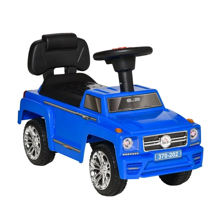 HOMCOM Coche Correpasillos para Bebé de 18-36 Meses Coche sin Pedales con Faros Música Bocina Compartimento de Almacenaje y Respaldo Alto 68×30,5×41,5 cm Azul