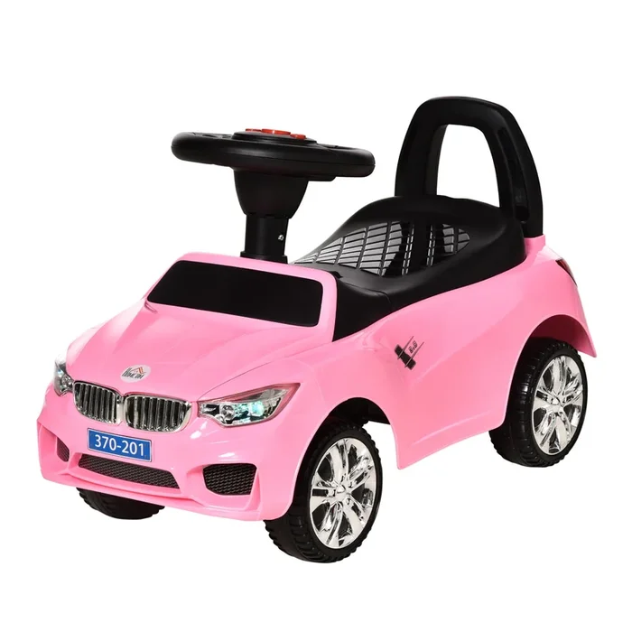 HOMCOM Coche Correpasillos para Niños de 18-36 Meses Andador Correpasillos con Faros Música Bocina Volante Espacio de Almacenaje y Asa para Empujar 63,5x28x36 cm Rosa