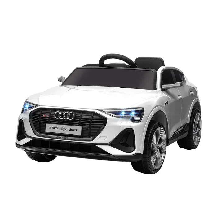 HOMCOM Coche Eléctrico para Niños de +3 Años Audi E-tron, Coche de Batería 12V con Mando a Distancia, Faros LED, Bocina, Música, USB, Apertura de Puerta y Velocidad 3-5 km/h, Blanco