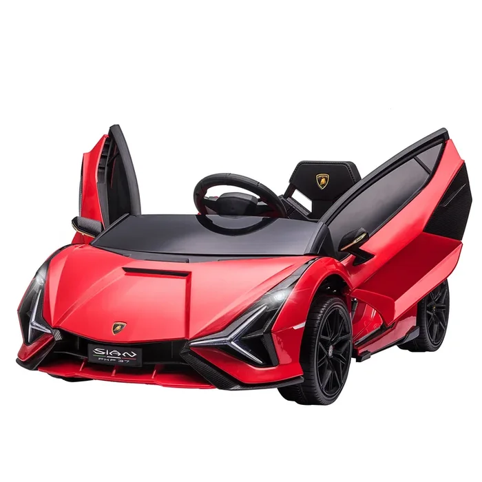 HOMCOM Coche Eléctrico para Niños de +3 Años Lamborghini SIAN Coche de Batería 12V con Mando a Distancia Apertura de Puerta Música MP3 USB y Faros 3-5 km/h 108x62x40 cm Rojo