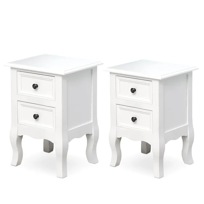 HOMCOM Conjunto de 2 Mesillas de Noche con 2 Cajones Mueble Auxiliar con Gran Espacio de Almacenaje para Dormitorios Salón 34,7x30x49cm Blanco