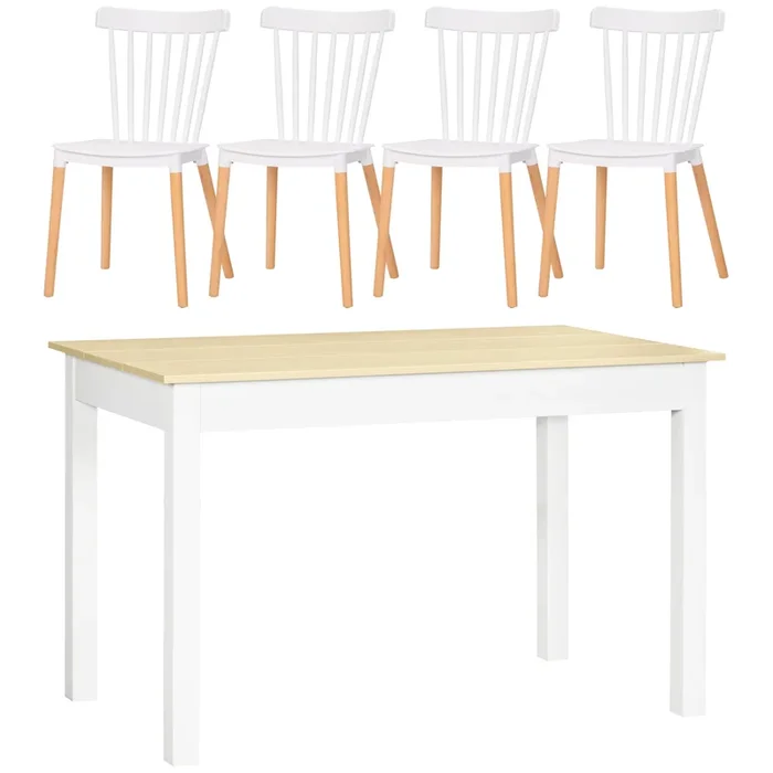 HOMCOM Conjunto de Comedor 5 Piezas Juego de 1 Mesa y 4 Sillas con Respaldo Alto Estilo Moderno para Cocina Restaurante 48×52,5×83 cm 119x70x75 cm Blanco