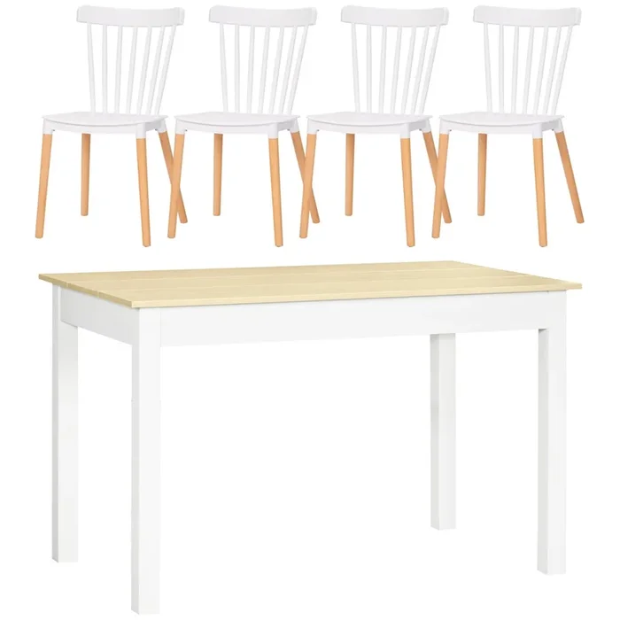 HOMCOM Conjunto de Comedor 5 Piezas Juego de 1 Mesa y 4 Sillas con Respaldo Alto Estilo Moderno para Cocina Restaurante 48×52,5×83 cm 119x70x75 cm Blanco