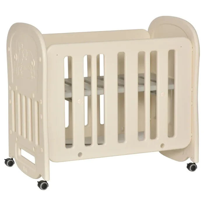 HOMCOM Cuna de Bebé 2 en 1 para 0-6 Años Cuna Balancín Ajustable en 2 Alturas hasta 25 kg Convertible en Mecedora con 4 Ruedas y Frenos 107x70x100 cm Beige