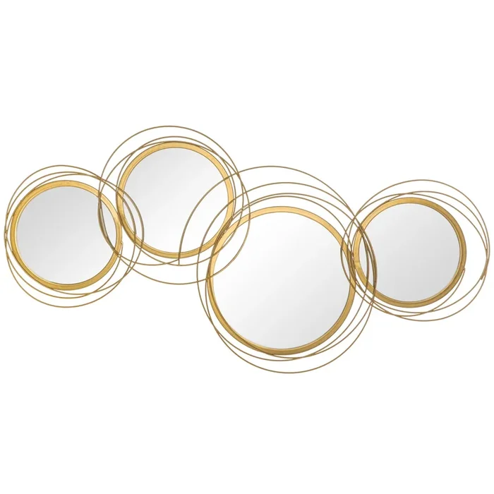 HOMCOM Decoración de Pared de Metal 3D Escultura de Pared de Espejos Redondos 107×56 cm Adornos de Pared Metálicos para Salón Dormitorio Cocina Dorado