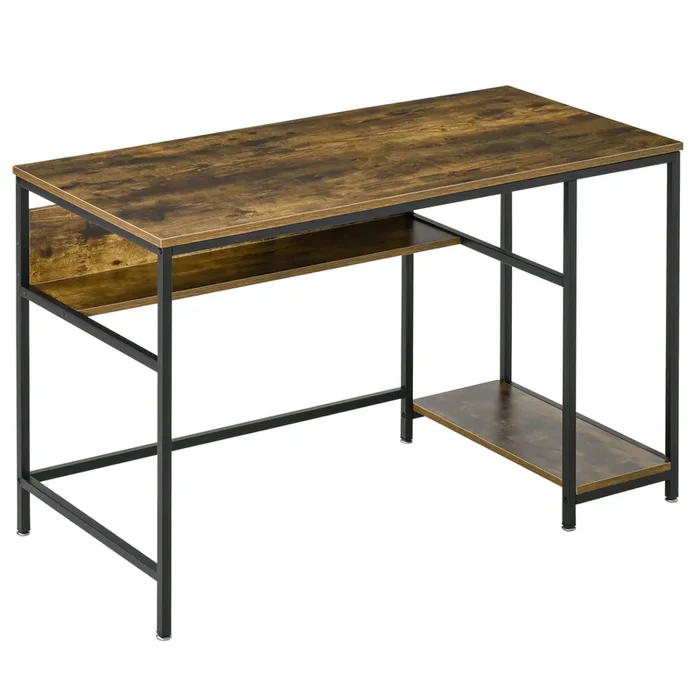 HOMCOM Escritorio Mesa de Ordenador Industrial con Estante Oculto Estructura de Madera y Metal para Estudio Hogar Oficina en Casa 120x60x75 cm Marrón Rústico