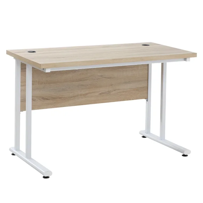 HOMCOM Escritorio Mesa de Ordenador Moderna con 2 Orificios para Cables con Pies Ajustables Mesa Multifuncional para Oficina Estudio 120x60x75 cm Roble