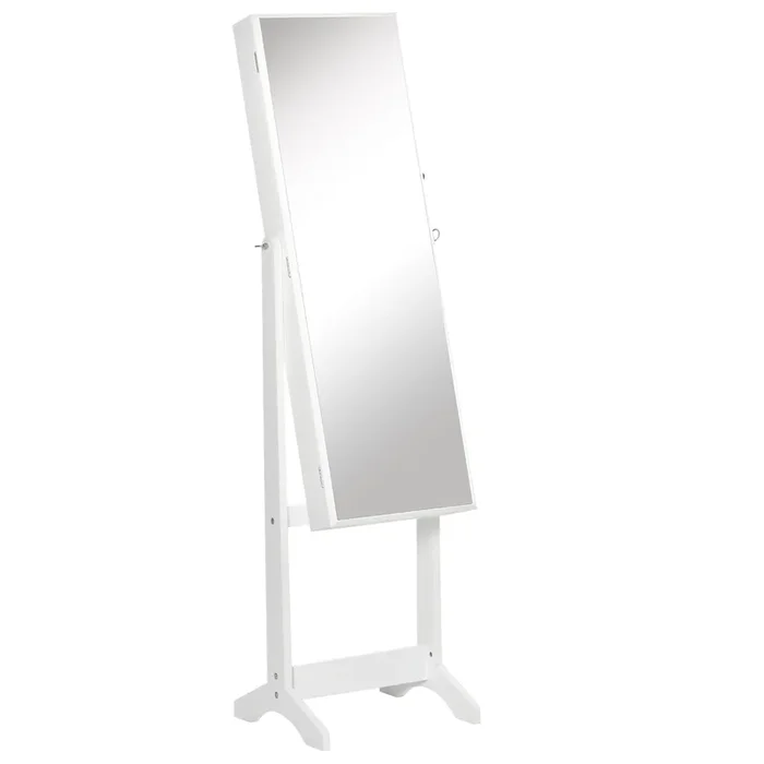 HOMCOM Espejo Joyero de Pie Armario de Joyería con 3 Ángulos Ajustables Cerradura Magnética Organizador de Joyas con Estantes Ranuras para Pendientes Anillos Collares 46×36,5×151,5 cm Blanco