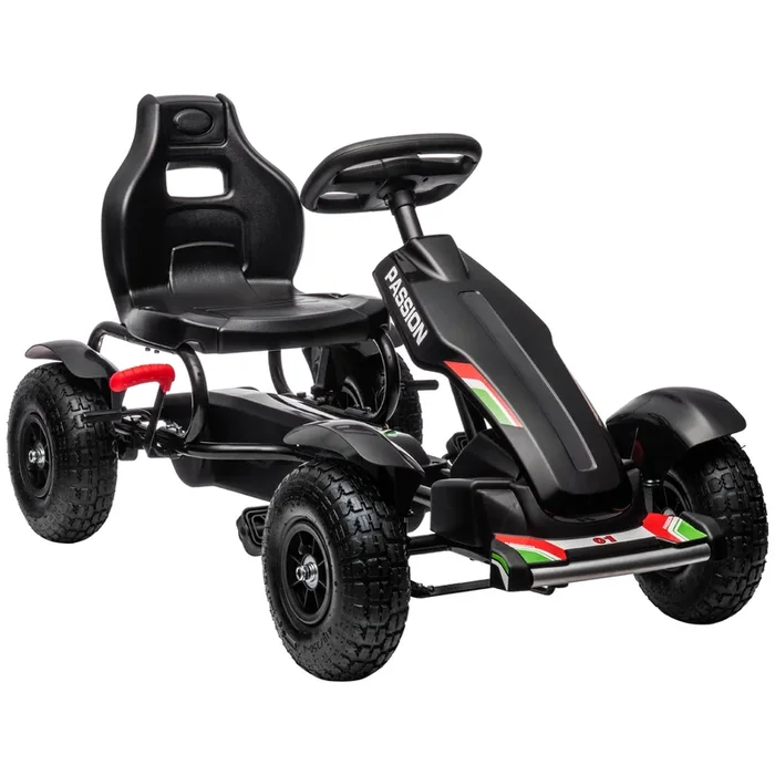 HOMCOM Go Kart a Pedales para Niños de +5 Años Coche de Pedales Infantil con Asiento Ajustable Neumáticos de Goma Freno de Mano para Niños y Niñas Carga 50 kg 121x58x61 cm Negro