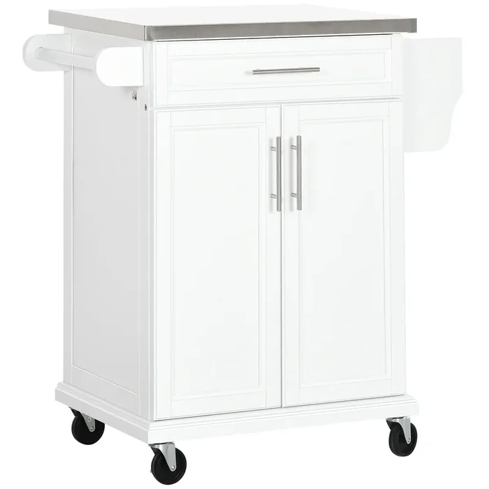 HOMCOM Isla de Cocina Mueble Auxiliar de Cocina Moderno Mueble Buffet Auxiliar con 4 Ruedas 1 Cajón 1 Toallero 1 Especiero y Estante Ajustable 83,5×45,7×90,5 cm Blanco