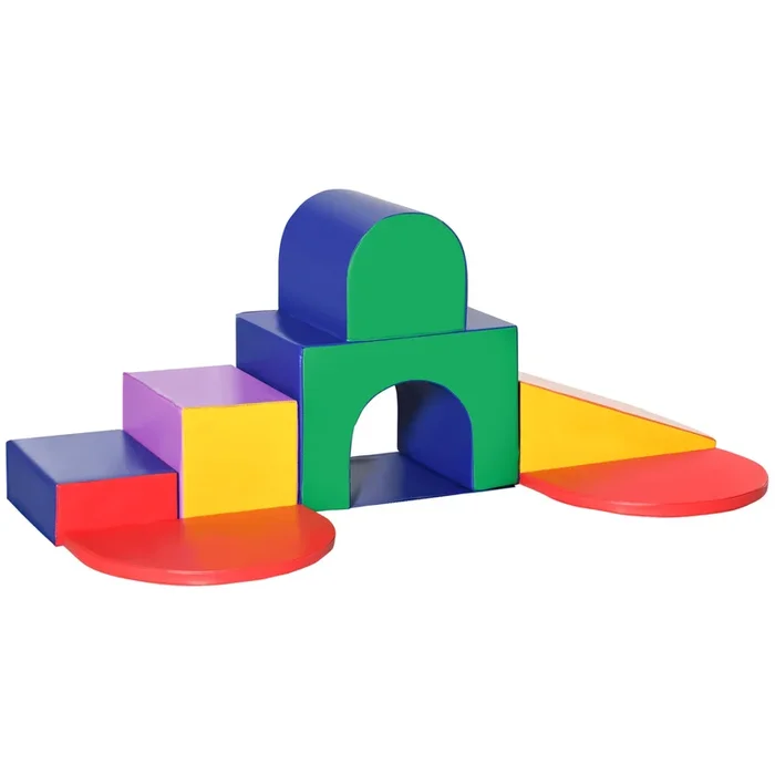 HOMCOM Juego de 7 Bloques Psicomotricidad para Niños Bloques de Espuma Figuras de Construcción Juguete para Aprendizaje para Escalar y Gatear Multicolor