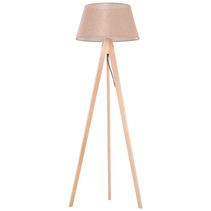 HOMCOM Lámpara de Pie Moderna de Madera para Dormitorio Estudio Salón con Luces E27 40W y Pulsador de Pie con Base Trípode Inoxidable Pantalla de Lino Beige 146cm