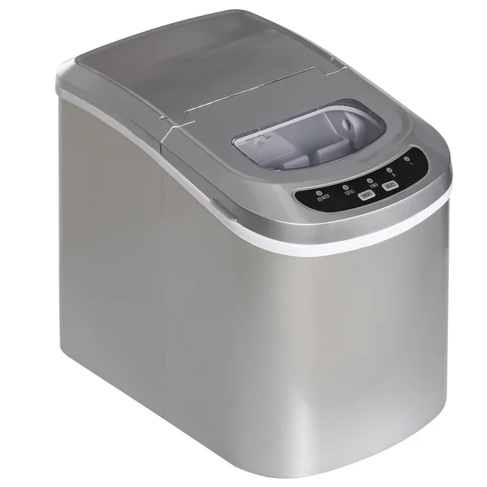 HOMCOM Máquina para Hacer Hielo Máquina de Hielo para Encimara 9 Cubitos de Hielo en 6-13 Minutos 12 kg en 24h con 2 Tamaños de Cubitos de Hielo Depósito de Agua de 2,2 L 24,2x34x32,8 cm Plata
