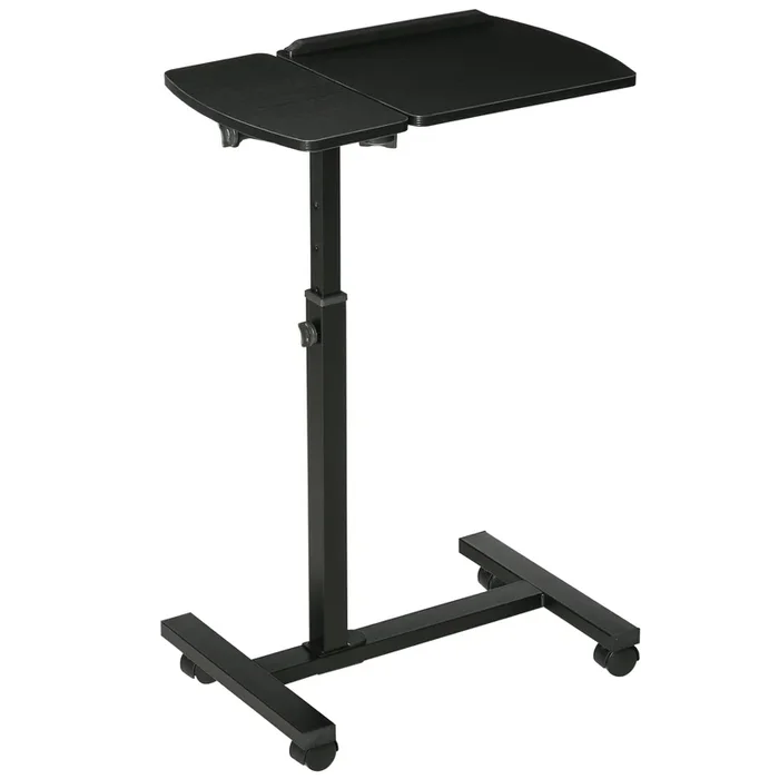 HOMCOM Mesa Auxiliar con Ruedas Mesita Lateral para Sofá Cama con Altura y Ángulo de Tablero Ajustable y Frenos para Dormitorio Salón Oficina 58x34x72-90 cm Negro