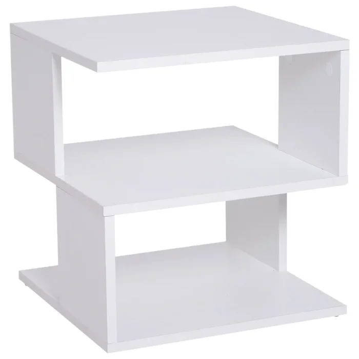 HOMCOM Mesa Auxiliar Cuadrada de 3 Niveles, Mesita Auxiliar Moderno con 3 Estantes Abiertos de Almacenaje, para Salón, Dormitorio, Librería, 40x40x43 cm, Blanco