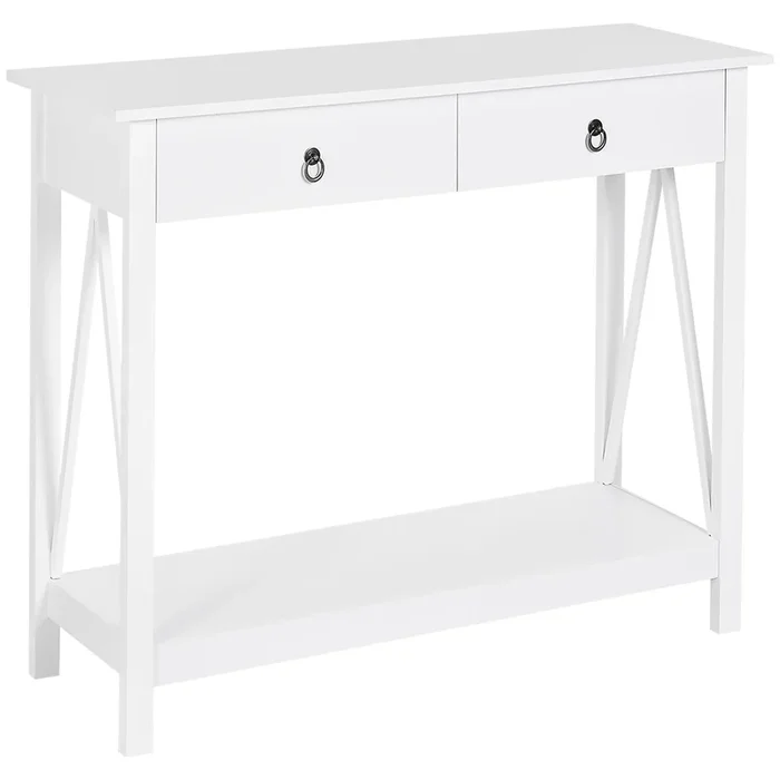 HOMCOM Mesa Auxiliar para la Entrada Con 2 Cajones y 1 Estante Inferior para Gran Espacio de Almacenaje para Muebles de Recibidor Tipo Consola Clásica Vintage 106x36x85cm Blanco