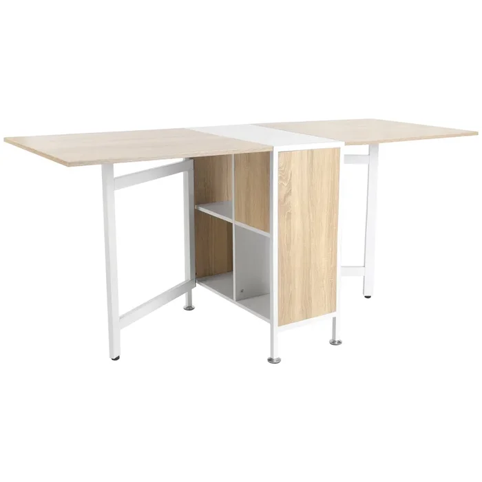 HOMCOM Mesa de Comedor Plegable, Mesa de Cocina Plegable con 4 Compartimentos, 3 Formas, para 4 Personas, para Comedor Salón Espacio Pequeño, 169x60x75 cm, Natural