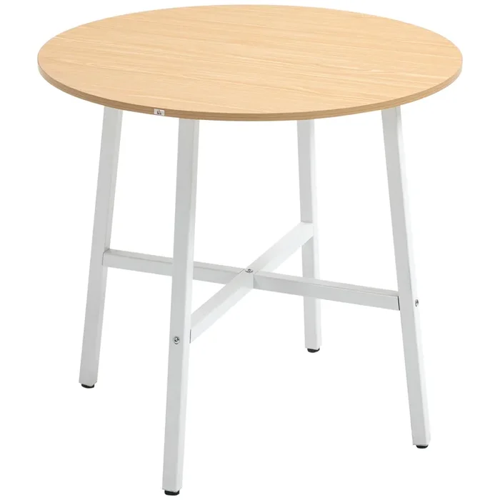 HOMCOM Mesa de Comedor Redonda para 4 Personas Mesa de Cocina con Patas de Acero para Salón Oficina Ø80×76 cm Natural y Blanco