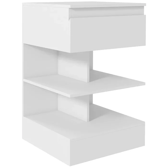 HOMCOM Mesita de Noche Mesa Auxiliar con Cajón y 2 Estantes Abiertas para Dormitorio Salón Cama Oficina Estilo Moderno 39x39x65 cm Blanco