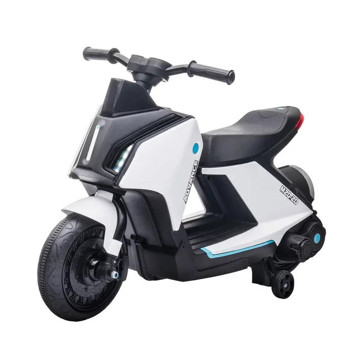 HOMCOM Moto Eléctrica Infantil Motocicleta de Batería 6V para Niños de 2-4 Años con Faros Música y 2 Ruedas de Equilibrio 80×39,5×51 cm Blanco