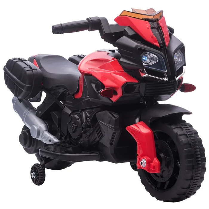 HOMCOM Moto Eléctrica para Niños de 18-48 Meses Motocicleta de Batería 6V con Faros Bocina 2 Ruedas de Equilibrio y Velocidad 3 km/h Carga 25 kg 88,5×42,5×49 cm Rojo