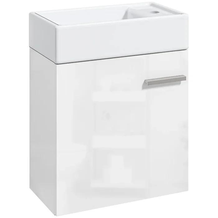 HOMCOM Mueble de Baño con Lavabo de Pared Lavabo con Puerta con Cierre Suave y Armario Mueble para Lavabo Moderno 40x23x50 cm Blanco Brillante
