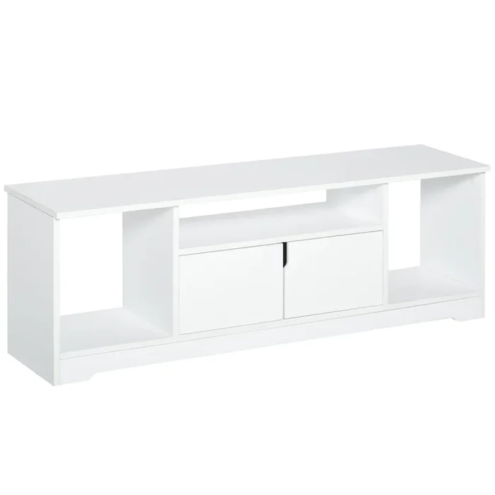 HOMCOM Mueble de TV para Televisor de hasta 42″ Mesa para TV de Salón Moderna con Armario de Doble Puerta y 3 Compartimentos Abiertos 120x30x41cm Blanco