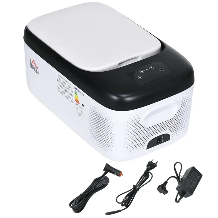 HOMCOM Nevera Compresor Portátil 15L Refrigerador de Coche -20℃-20℃ 12 / 24V DC y 100-240V CA Nevera Eléctrica Silenciosa para Camping Viajes 56,8x33x26,2 cm Blanco