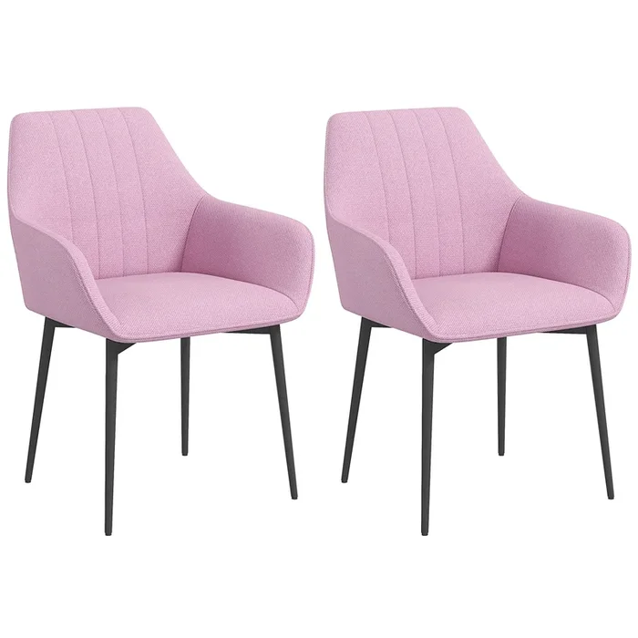 HOMCOM Pack de 2 Sillas de Comedor, Sillas de Cocina Modernas, con Asiento Acolchado y Tapizado, Respaldo Curvo, Reposabrazos, Patas de Metal, para Salón, Rosa